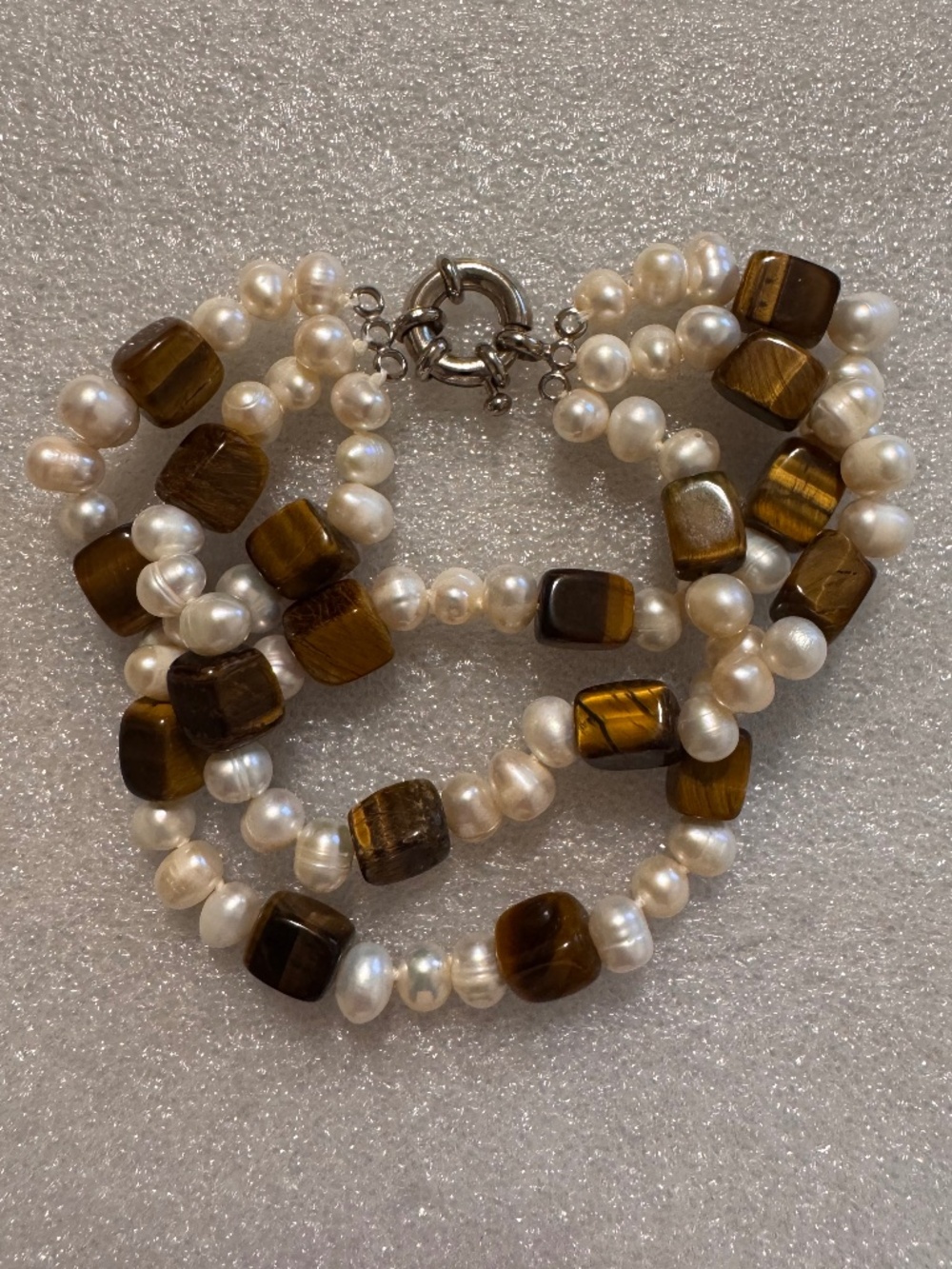 Maddy Emerson Couture Pearl and Tiger's Eye Bracelet (7-8mm)